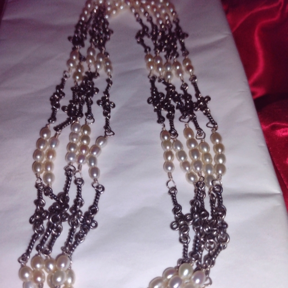 Bridal Art Nouveau Pearl  .925 Sterling Silver Cho - Picture 3 of 10